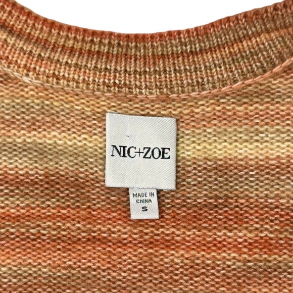 NIC+ZOE V-Neck Mohair Cardigan Sz.S Knit Brown Orange Striped Boho Academia - Picture 4 of 13